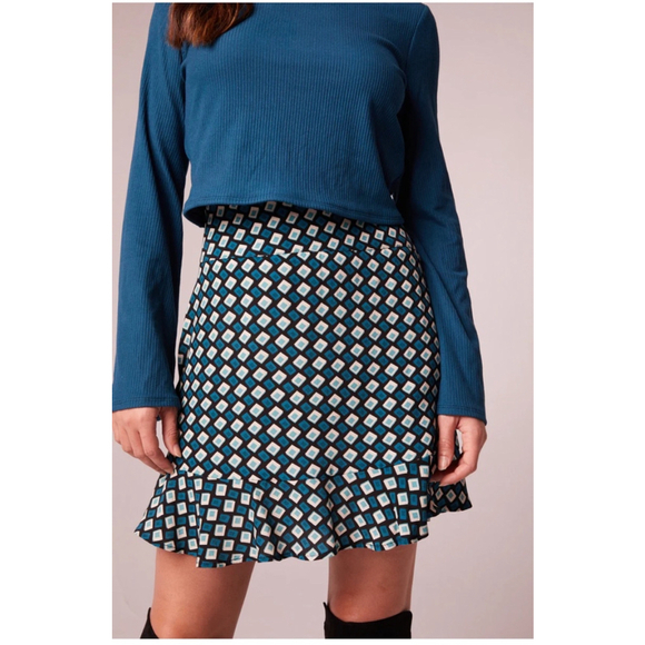 Band of the Free COLETTE TEAL DIAMOND MINI SKIRT Summer women’s size M NWT - Picture 3 of 4